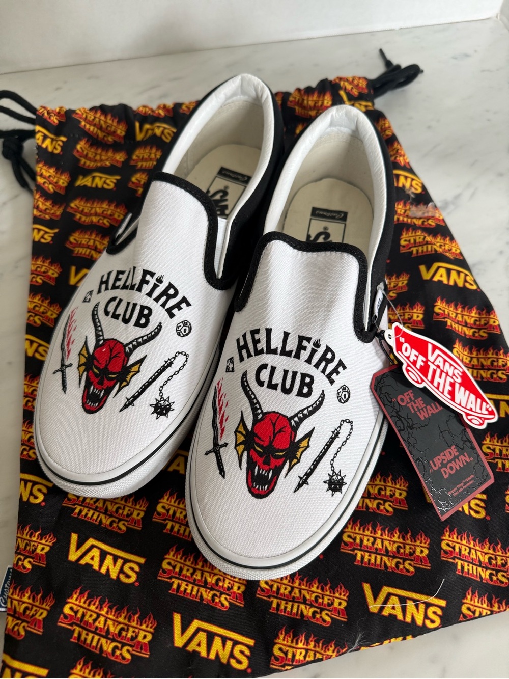 Vans Stranger Things Hellfire Club Slip-On Sneakers. Size M8.5, W10. Never Worn.